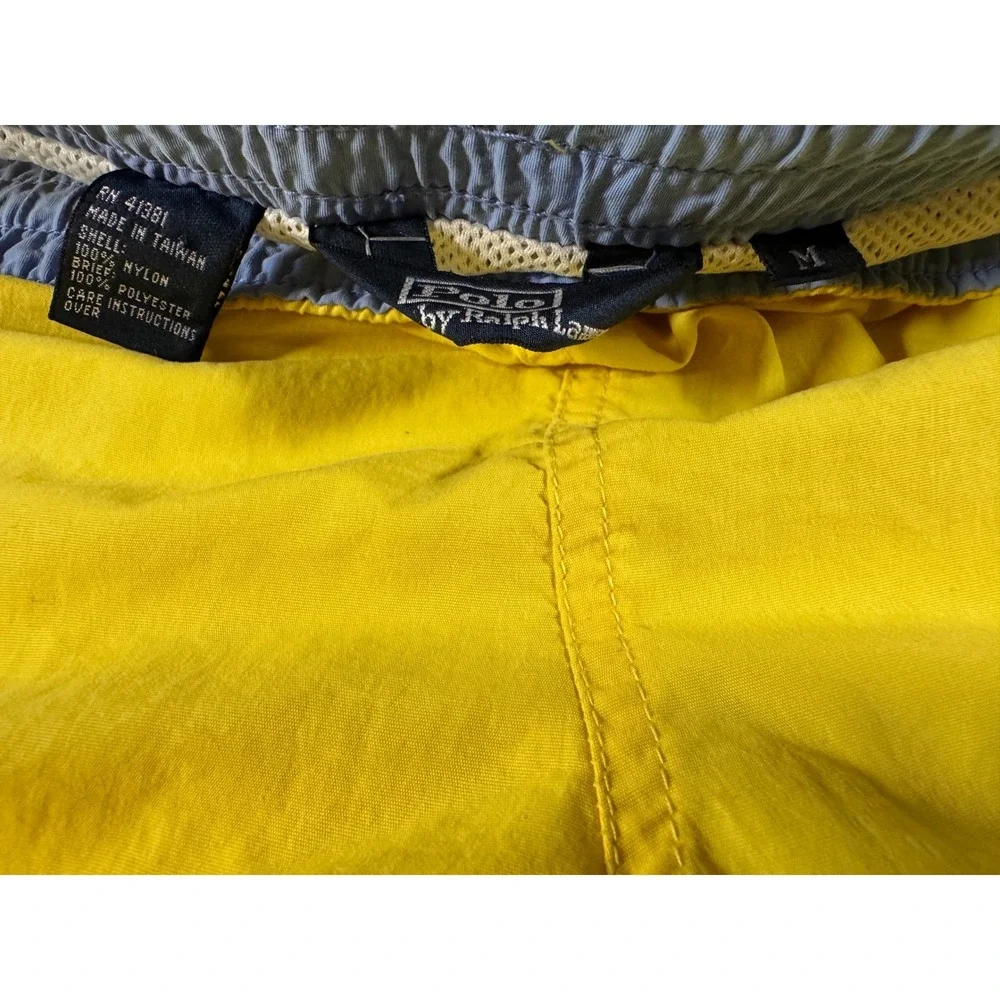 Polo Ralph Lauren Mens Yellow Swim Trunks Mesh Lined Pony Logo Shorts Medium